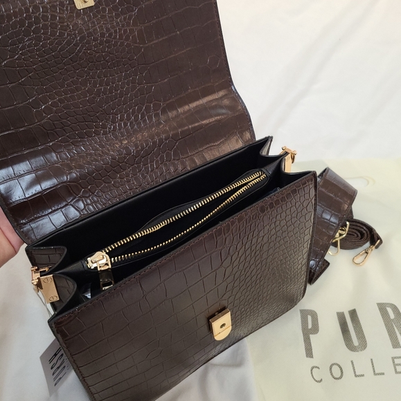 BNWT vegan crocodile leather brown structure purse - Picture 2 of 9